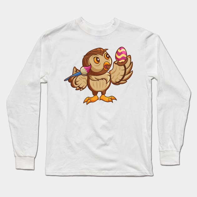Comic owl painting easter eggs Long Sleeve T-Shirt by Modern Medieval Design